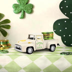 St. Patrick's Day Mini Metal Truck with Plastic Coin Vintage Diecast Pickup Tiered Tray Decor Rustic Farmhouse Shamrock Ornament Truck for St Patrick Home Shelf Table Tiered Tray Decorations