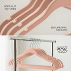 Utopia Home Velvet Hangers 50 Pack – Luxury Non-Slip Slim Pant & Coat Hangers, Strong Space-Saving Clothes Hangers with Pants Bar and 360° Swivel Hook – Pink