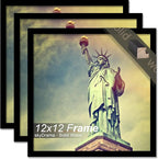 100% Solid Wood 12x12 Frame Set of 3, Black Square Picture Frame for 12 x 12 Picture Poster Photo, Light Weight 12by12 HQ Matte Black Frame for Wall - 3 Pack/Black/12 x12