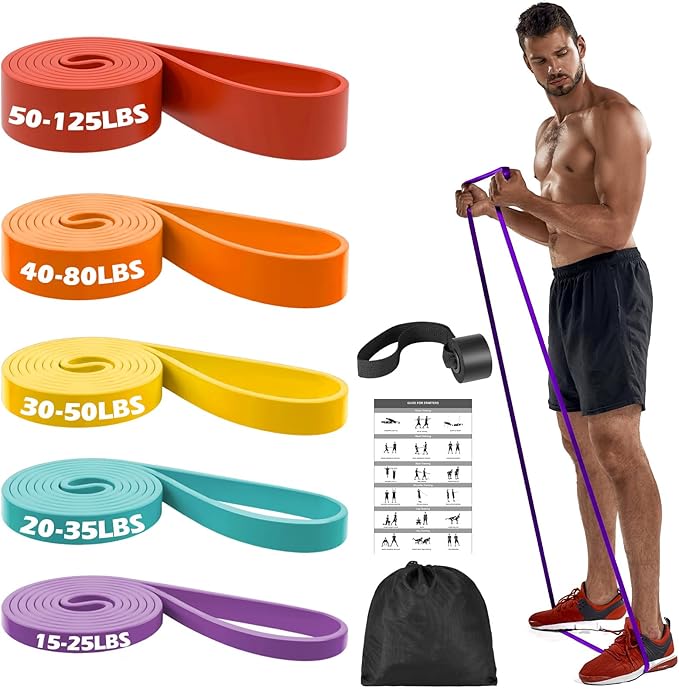 Zacro Resistance Bands, 6 Resistance Levels Pull Up Assistance Bands, Exercise Bands for Men&Women, Heavy Duty Resistance Band Set with Door Anchor, for Working Out, Muscle Training, Physical Therapy