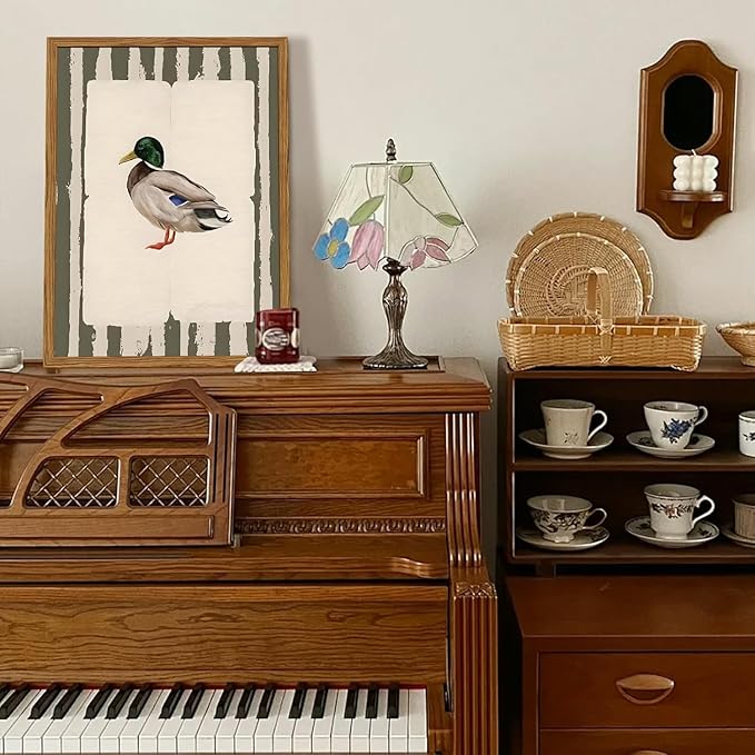 Framed Vintage Mallard Duck Wall Art, Country Farmhouse Duck Pictures Wall Decor, Rustic Wildlife Animal Paintings Canvas Prints Cottagecore Home Decor for Living Room Bedroom nursery 12x16 inch