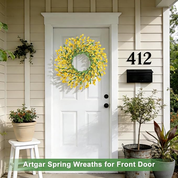 Artgar Front Door Wreath 26 Inch Spring/Summer Wreaths for Front Door, Front Door Wreaths for All Seasons for Indoor Outdoor Home Office Wall Window Wedding Farmhouse Decor (Yellow)