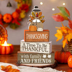 Lineshading 4 Pcs Fall Decoration for Home Wooden Turkey Decor "A Time to Be Thankful" Table Sign with Turkey & Pumpkin Topper, Thanksgiving Centerpiece Rustic Fall Tiered Tray Decor for Home Kitchen