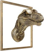 JJALIGHTS Exquisite Resin Animal Head Wall Dragon Sculpture (Gift Metal Frame) - Imitation Copper Vintage Decor for Living Room, Bedroom & Office | Decorative Wall Hanging Art (Dinosaur)