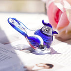 HDCRYSTALGIFTS 3.5inch Mini Blown Glass Bird Figurines Collectibles Handmade Glass Miniature Blue Jay Statue Ornament Home Table Decor Crystal Animal Paperweight Gift for Mom Women