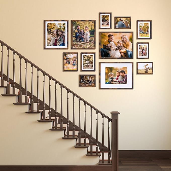 Lyeasw 4x6 Picture Frame 15 Pack, Rustic Brown Bulk Photo Frames 5 x 7 Matted to 4 x 6 Pictures, Display 4x6 with Mat or 5x7 without Mat, for Wall or Tabletop