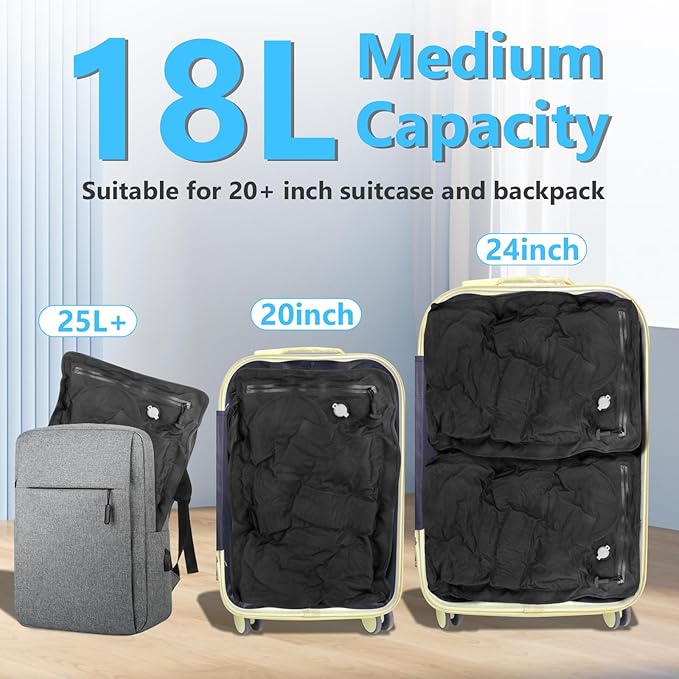 2PC Professional Vacuum Bags for Travel with 55W Super Power Electric Pump, Dobaly IP67 Reusable Vacuum Compression Bags for Suitcases and Backpack Space Saver Vacuum Bags Durable(2 Medium+Pump)