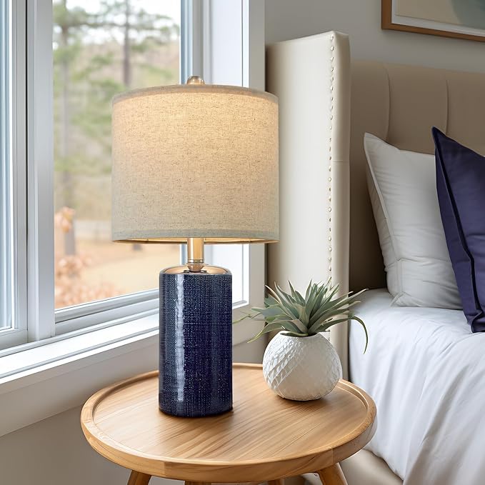 G-SAFAVA 20.25" Small Table Lamps Set of 2 Modern Ceramic Lamps for Living Room Farmhouse Bedside Lamps Boho for Night Stands Bedroom Lamps Side Table Lamps End Table Lamps, Blue