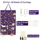 Hanging Earrings Organizer, Wall Earring Holder with 2 Hooks, Holds Up To 300 Pairs, Compact Design, Soft Material-Dark Purple