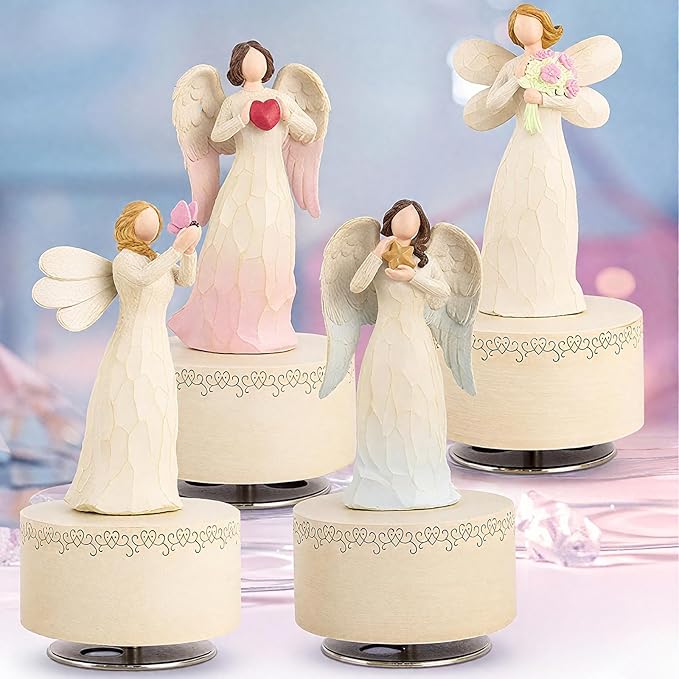 Music Box with Rotating Angel Figurine, Hand-Painted Sculpted Guardian Angel Musical Boxes Gifts for Women Mom Girlfriend, Musical Birthday Mother's Day, Keepsake Home Decor