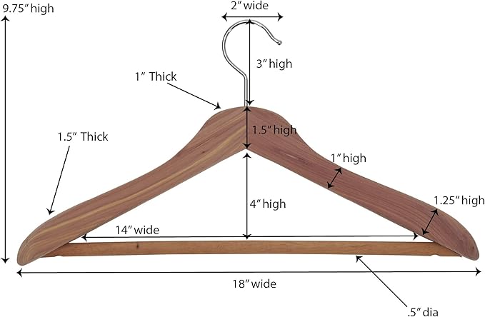 Household Essentials CedarFresh Deluxe Cedar Coat Hanger with Fixed Bar, Red,natural