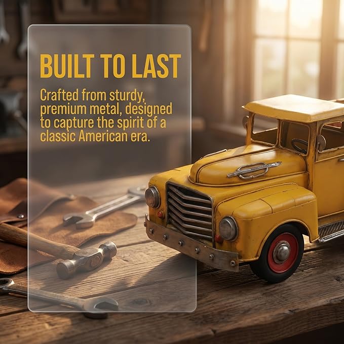 Vintage Farmhouse Yellow Truck Pickup Truck Rustic Metal Home Decor Collectible Vehicle Car Model Home Table Desktop Tabletop Gift Decoration
