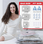 Travel Vacuum Storage Bags with Rechargeable USB Pump, 18 Pack Carry-On Size Compression Packing Bags for Luggage and Suitcase, Space Saver for Clothes and Clothing Travel