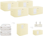 3-Layer Compressible with Zippers Blanket & Comforter Storage Bag,Ultra Space Saving Self Compression Organizer，Save 50% Space, 4 PCS，Light Yellow