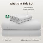 California Design Den King Size Bed Sheets Set - Luxury 600 Thread Count Sateen, Natural 100% Cotton Deep Pocket King Sheet Set, Fully Elasticized, Cool & Durable Hotel Quality Bedding - Light Silver