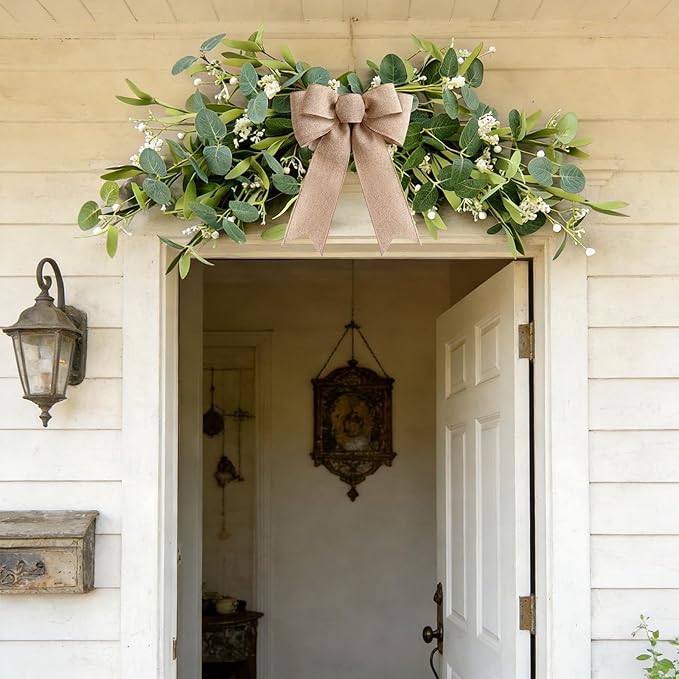 YLOLUL 22'' Artificial Eucalyptus Wreaths for Front Door Spring Summer Green Swag Greenery Door Wreath with White Berry for Farmhouse Home Wedding Wall Porch Indoors Outdoor Window Home Decorations