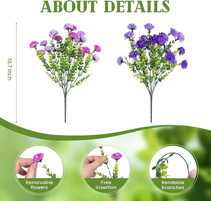 Artificial Flowers for Spring Outdoors Decoration, Fake Silk Marigold Flower with Look Real Eucalyptus Leaves UV Resistant Faux Plants for Garden Porch Planter Patio Balcony Yard Home Decor