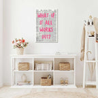 What If It All Works Out Poster Retro Newspaper Pink Font Canvas Wall Art Positive Affirming Quote Minimalist Prints Painting For Home Bedroom Dorm Wall Decor 24x36in Wframed