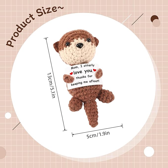 5 inch Positive Otter Handmade Knitted Wool Doll with Positive Card Inspiring Gifts for Cheer Up Emotional Support Encouragement Friends