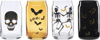 Oneida Barware, Vintro Halloween Can Cooler Glasses, Set of 4, Dishwasher Safe, Made of Glass, Spooky Drinking Glasses Set, Halloween Decor Indoor, Skeletons and Bats Design (4 Piece, 16 Oz Capacity)