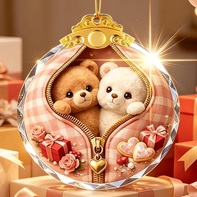 Crystal Teddy Bear Couple Ornament Suncatcher Home Decoration Car Interior Decorations Charm Pendant for Men Women Teens Graduation Gifts Friendship Birthday Gifts for Friend Female Xmas Gifts
