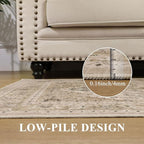 U'Artlines Boho Vintage Area Rug 5x7 Machine Washable Low Pile Soft Floor Carpet Non Slip Non Shedding Accent Rug for Living Room Bedroom Entryway Dining Room Office Beige＆Brown