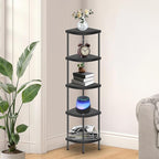 Qupui 5 Tier Plastic Corner Shelf Stand, 54” Tall 90° Right Angle Corner Bookshelf, Multipurpose Plant Display Rack, Home Organizer Shelves for Bedroom Living Room Office Balcony, Black
