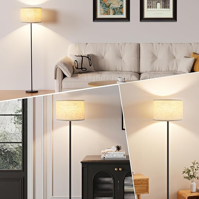 Ambimall 60'' Modern Floor Lamp with Shade, Tall Lamps for Living Room, Bedroom, Office, Dining Room, Beige Shade with Black Pole(Without Bulb)