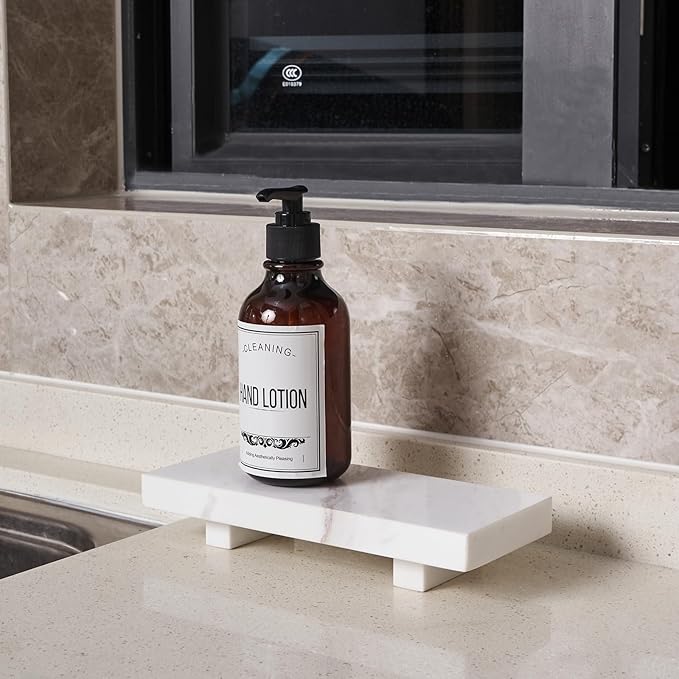 Natural Marble tray pedestal stand, Soap Dispenser Holder, Modern Marble Riser For Decor Display, Soap Pedestal For Bathroom, Kitchen, Home Decor (Glorious White)