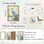 Framed Blue Heron Wall Art, Watercolor Sea Bird Pictures Wall Decor, Coastal Nature Wildlife Animal Paintings Canvas Prints for Living Room Bedroom Bathroom Office Home Decor 12x16 inch
