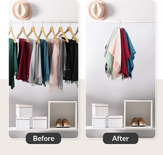 ZEDODIER Scarf Organizer Scarf Hanger for Closet, Rotatable Sturdy Hijab Holder Holds 8 Scarves, Metal Space Saving Closet Organizers and Storage, Silver