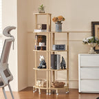 YUFAM 4-Tier Corner Shelf with Sturdy 5-Leg Base, Wooden Corner Bookshelf for Small Spaces, Corner Standing Shelf for Living Room, Bedroom, Bathroom, Natural