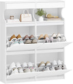 Shoe Cabinet with 4 Flip Drawers & 2 Top Drawers, Narrow Hidden Shoe Storage Cabinet for Entryway, Freestanding Shoes Organizer with Storage Space, 16-20 Pairs, for Hallway, White SR57603X