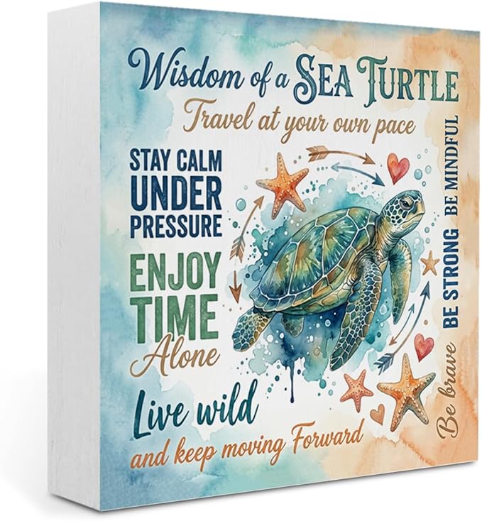 Sea Turtle Decor Inspirational Desk Decor Sea Turtle Gifts Summer Decorations Wooden Box Sign for Home Office Farmhouse Table Shelf