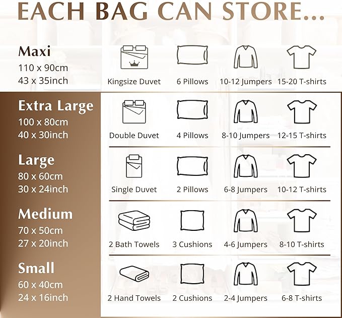 GENIE SPACE Vacuum Storage Bags for Clothes and Bedding – Variety 8-Pack (2 XL, 2 L, 2 M, 2 S), Airtight, Reusable and Odor-Proof Space Saver Bags with Double Zipper Seal and Hand Pump