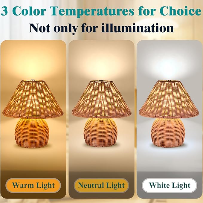 WERFOP Bamboo Table Lamp Handmade Boho Rattan Bedside Lamp,3 Colors Adjustable Vintage Wicker Wooden Nightstand Lamp with E26 Bulb for Bedroom Living Room Desk Entrance