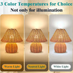 WERFOP Bamboo Table Lamp Handmade Boho Rattan Bedside Lamp,3 Colors Adjustable Vintage Wicker Wooden Nightstand Lamp with E26 Bulb for Bedroom Living Room Desk Entrance