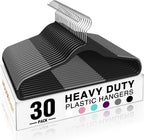 HOUSE DAY Heavy Duty Plastic Hangers 30 Pack, Non Slip Clothes Hangers with Rubber Pads and 360° Hook - Thin 0.2 Inch, Space Saving Coat Hanger Black, Closet Organizer for Shirt, Pants, Suit, Skirt