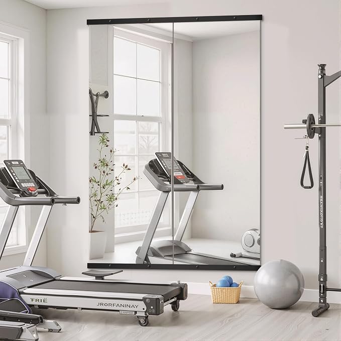 TRAHOME Home Gym Mirror for Wall,70x24x2PCS Full Length,Glass Frameless Body Large Mirror for Home Gym,Workout,Bedroom,Garage(Black)