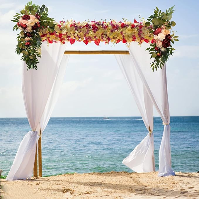 Firlar Artificial Wedding Arch Flowers Kit, 2 Pcs Decorative Floral Swag with Red Rose, Pink Peony and Eucalyptus Leaves Fake Peony Garland Wreath for Wedding Chair Party Ceremony Backdrop Decor