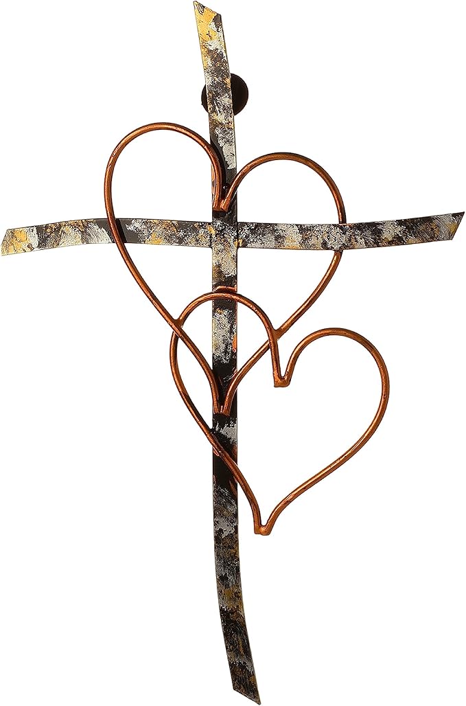 RELY+ Entwined Hearts Wall Cross Metal 13 X 9 Inch Entangled Heart Iron Wall Cross Love Heart Gift for Adult Living Room Decor Bedroom Wall Decorations