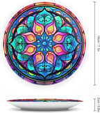 Decorative Plates for Wall Hanging, Abstract Iridescence Floral Stained Glass Design Ceramic Plate w/Display Stand, Home Decor for Kitchen Cabinets, Round Tray 7 Inch, Gift for Family Friends