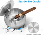 JSVER Stainless Steel Cigar Ashtray with Lids for Home Office Decoration, Outdoor Patio, Balcony (Silver)