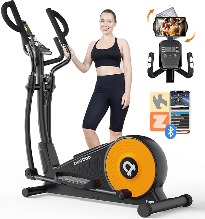 pooboo Elliptical Machine, Elliptical Exercise Machine with 16-Level Resistance&Quiet Magnetic Driving System, Elliptical Machine for Home with LCD Monitor,15.5-17IN Stride, 350LBS Weight Capacity