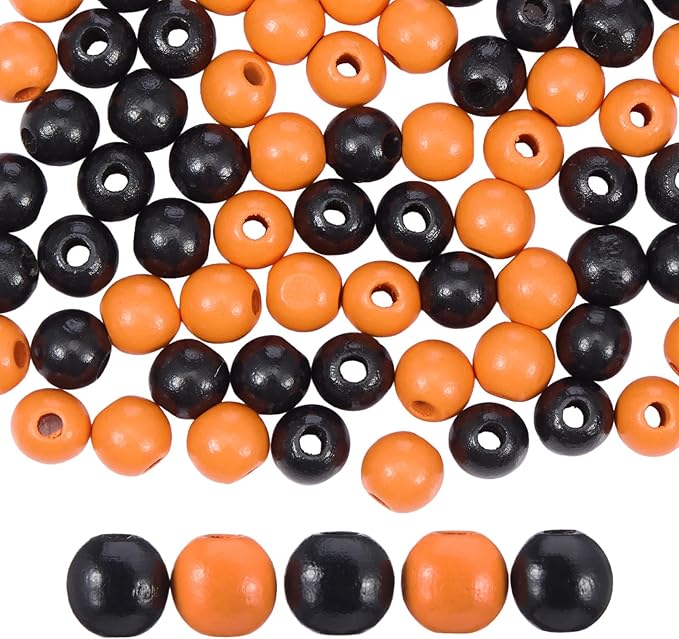 Equsion Seasonal Wooden Bead Garland with Tassels, 3.3 ft Holiday Vintage Boho Bead Garland Easter Tray Decoration, Vase Wall Room Art Birthday Party Decoration(Black, Orange)