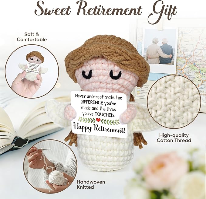 Retirement Gift for Woman 2026- Happy Retirement Angel Crochet - Funny Retirement Gifts for Women Men Teacher Nurse Principal Friend Coworker, Farewell Party Retired Gifts