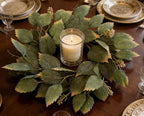 2 Pcs 16" Green Hibiscus Leaf and Eucalyptus Leaf Wreath - Artificial Greenery Candle Ring Wreath for Table, Front Door, Porch, Window & Home Holiday Decor - All Season Hanging Wreath