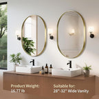 Gold Oval Mirror, 24"x36" Oval Bathroom Mirror, Brushed Gold Mirror with Aluminium Alloy Frame, Anti-Rust, Tempered Glass
