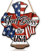 Wooden 4th of July Decorations Patriotic Cross Wreath Independence Day Decorations Front Door with god Bless America Sign Welcome Memorial Day Hanging for Home Wall Decor Outdoor Indoor