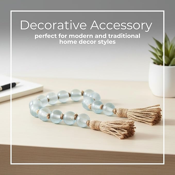 Elegant Glass Beads Garland Accent for Home Decor and Bathroom - Layered Surface Accent for Office, Room and Living Room - Modern Shelf and Coffee Table Decor for Curated Spaces - 2", Blue
